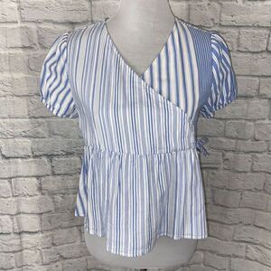 Free assembly big kids 18XXL/women S babydoll v-cut stripe top blue & white